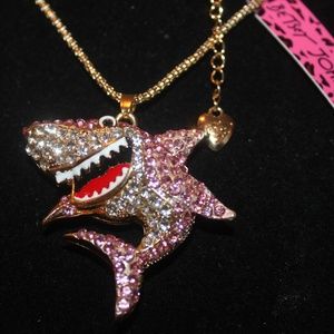 Sea Life Clear &  Pink Crystal Shark,  Gold tone